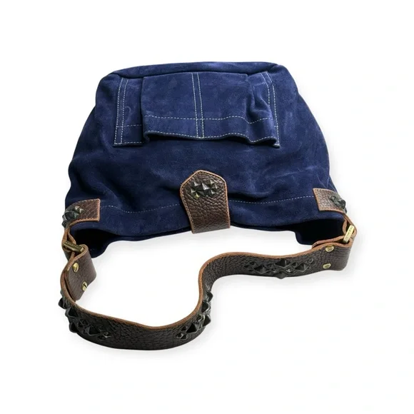 Limited Edition: Tylie ᪣ Y2K Utility Suede Hobo Bag ᪣ Pyramid Stud Strap ᪣ Blue